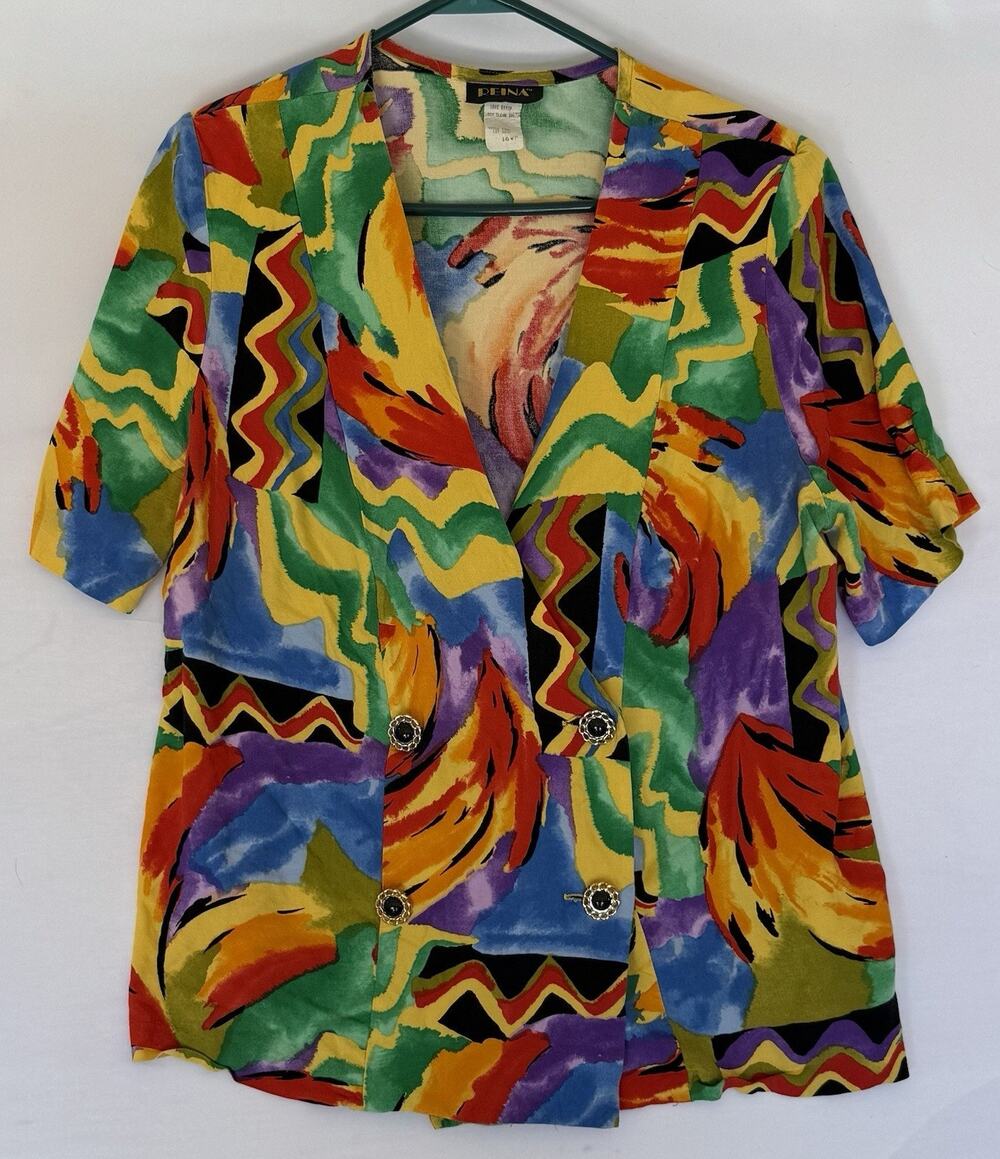 Reina Colorful Abstract Rayon Blazer Shirt Women’s 16WP A219